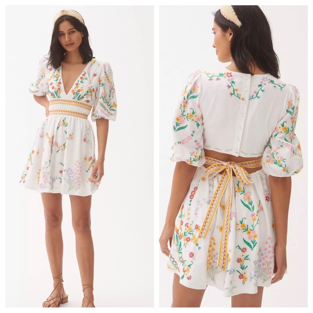 Anthropologie embroidered floral mini dress